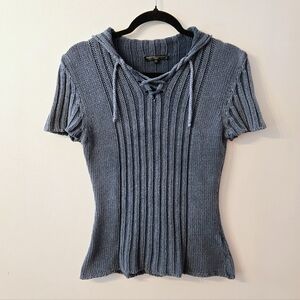 RUDSAK Ribbed Short-Sleeve Knit Top with Lace-Up Neck